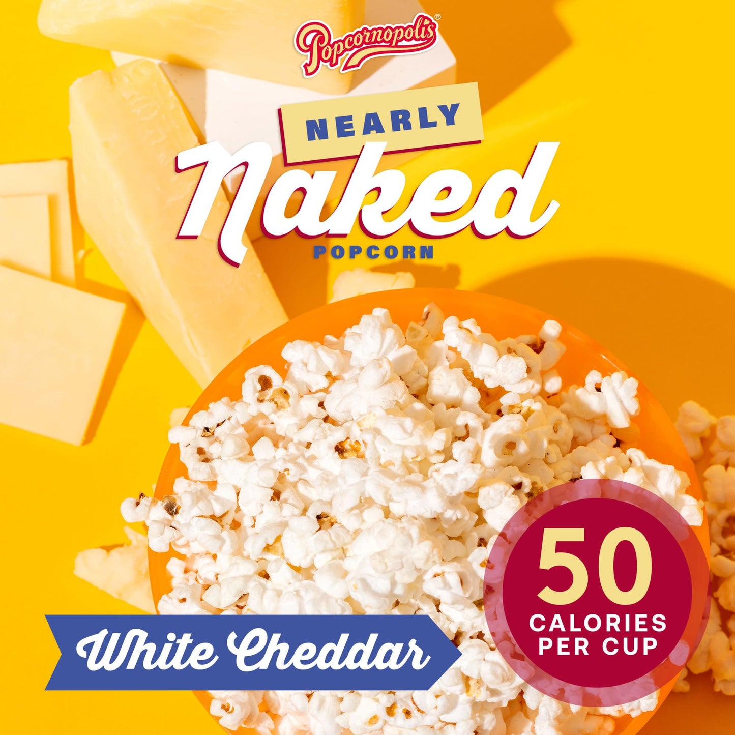 Popcornopolis Nearly Naked 6 Ct, 1.25 Oz Case, White Cheddar Flavored Better-For-You Popcorn