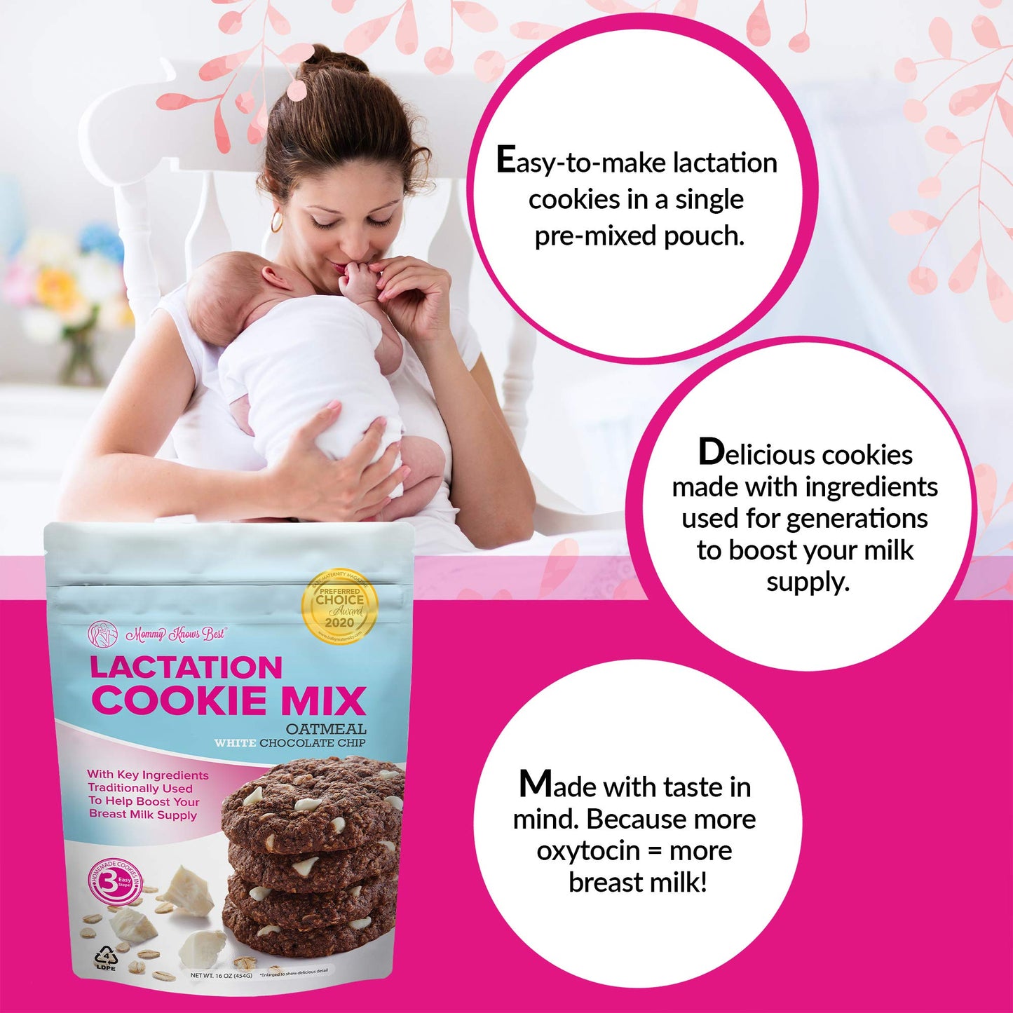 Mommy Knows Best Lactation Cookies Mix - Oatmeal, White Chocolate Chip, 16 Ounce, Model T109
