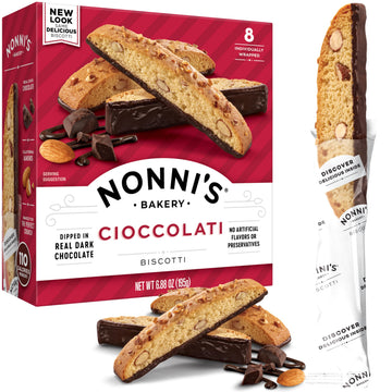 Nonni's Cioccolati Biscotti Italian Cookies - Biscotti Individually Wrapped - Italian Biscotti Cookies Made w/ Premium Californi