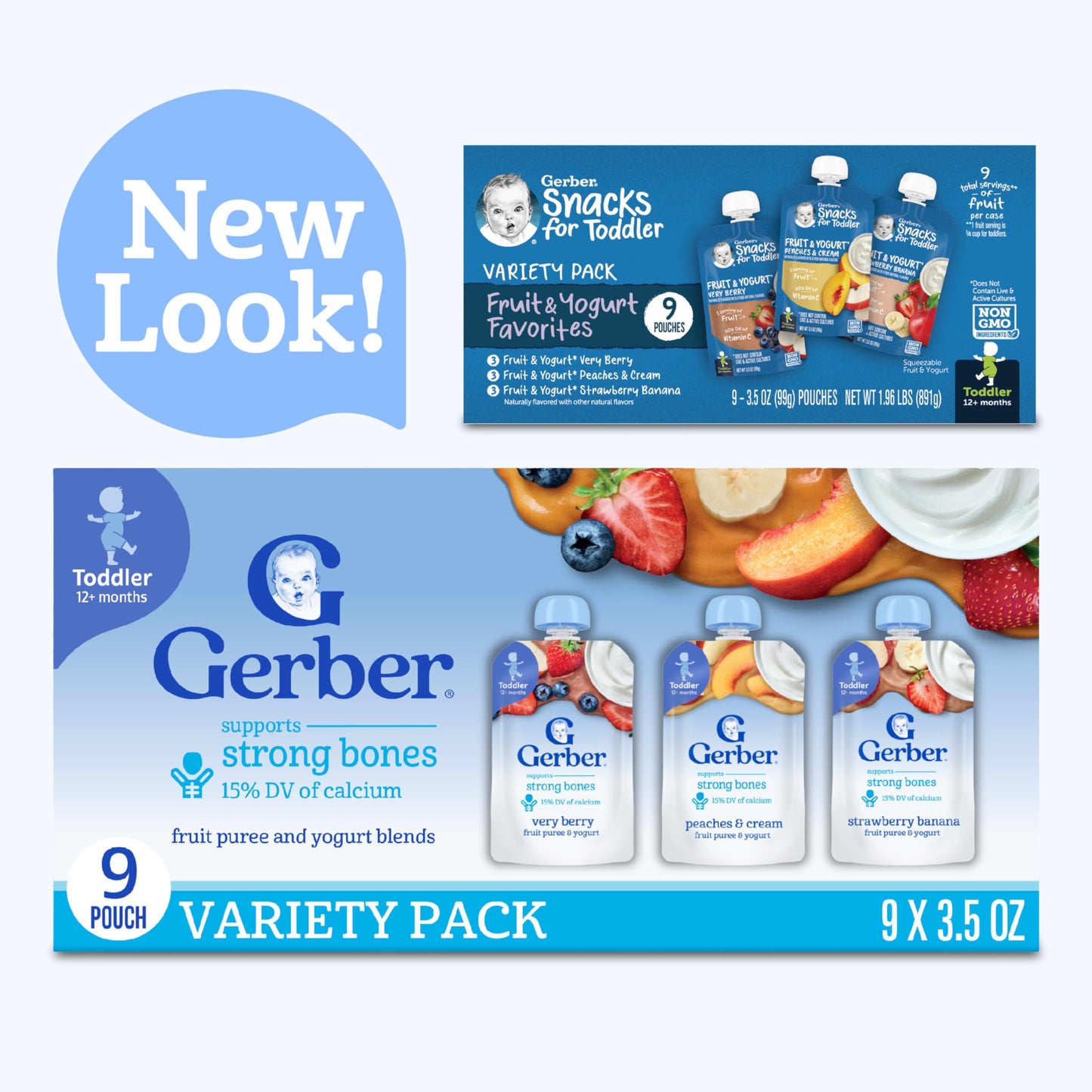 Gerber Baby Food Pouches, Very Berry (3), Peaches & Cream (2), Strawberry Banana (2), Value Pack, Fruit and Yogurt, Toddler, (3.
