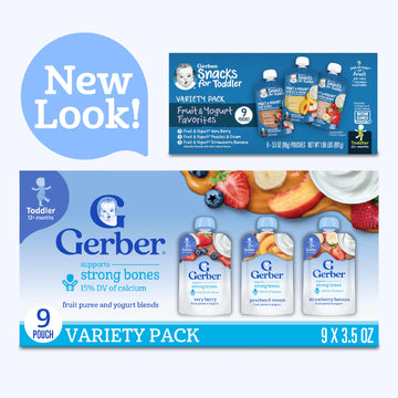Gerber Baby Food Pouches, Very Berry (3), Peaches & Cream (2), Strawberry Banana (2), Value Pack, Fruit and Yogurt, Toddler, (3.
