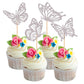Rsstarxi Butterfly Cupcake Toppers, 24 Pack, Glitter, Silver, Paper, Model XM248-silver, Baby Shower & Kids Birthday Party Decorations