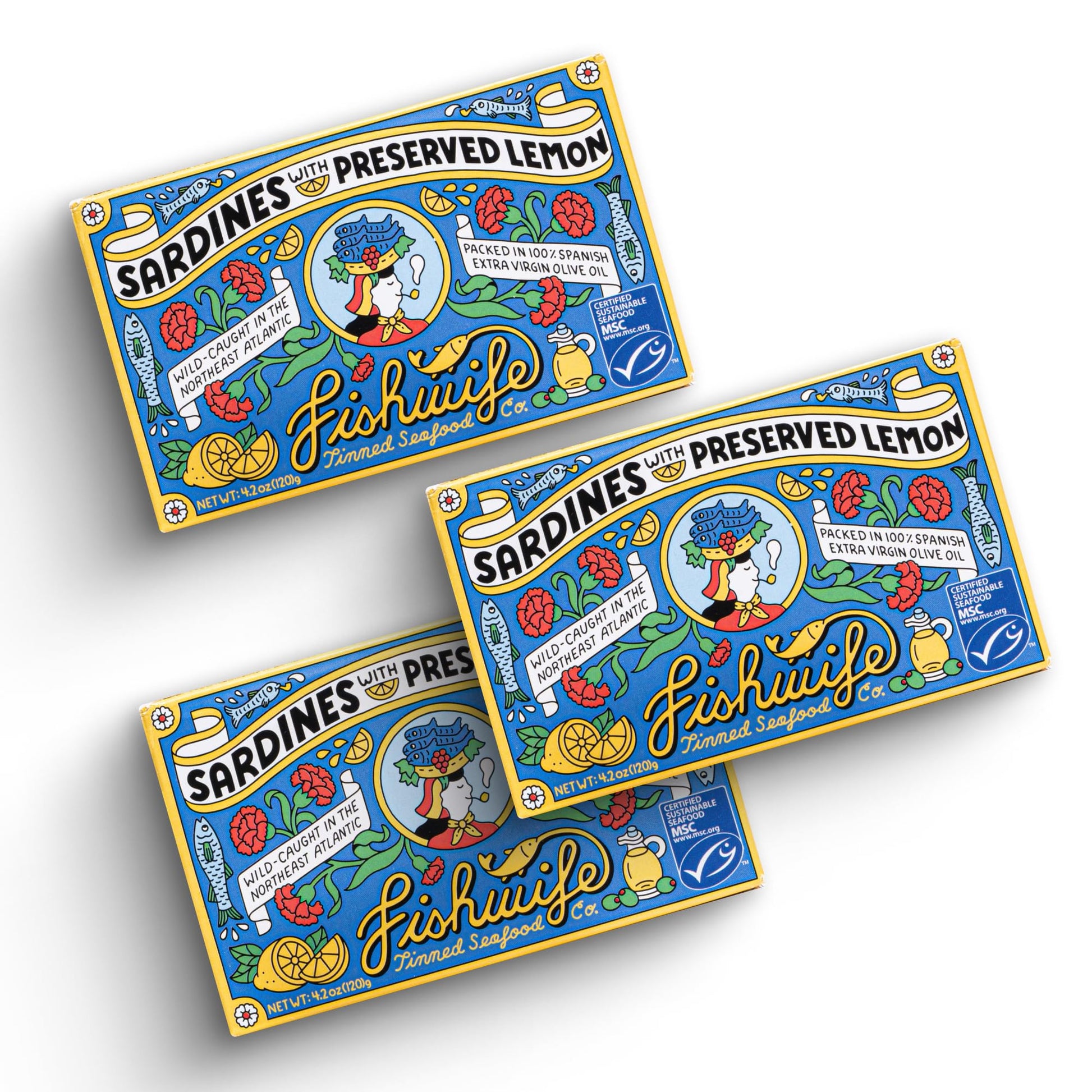 Fishwife Sardines with Preserved Lemon 3-Pack (4.20 Ounce) | Wild-Caught & Hand-Packed with Spanish Extra Virgin Olive Oil | MSC