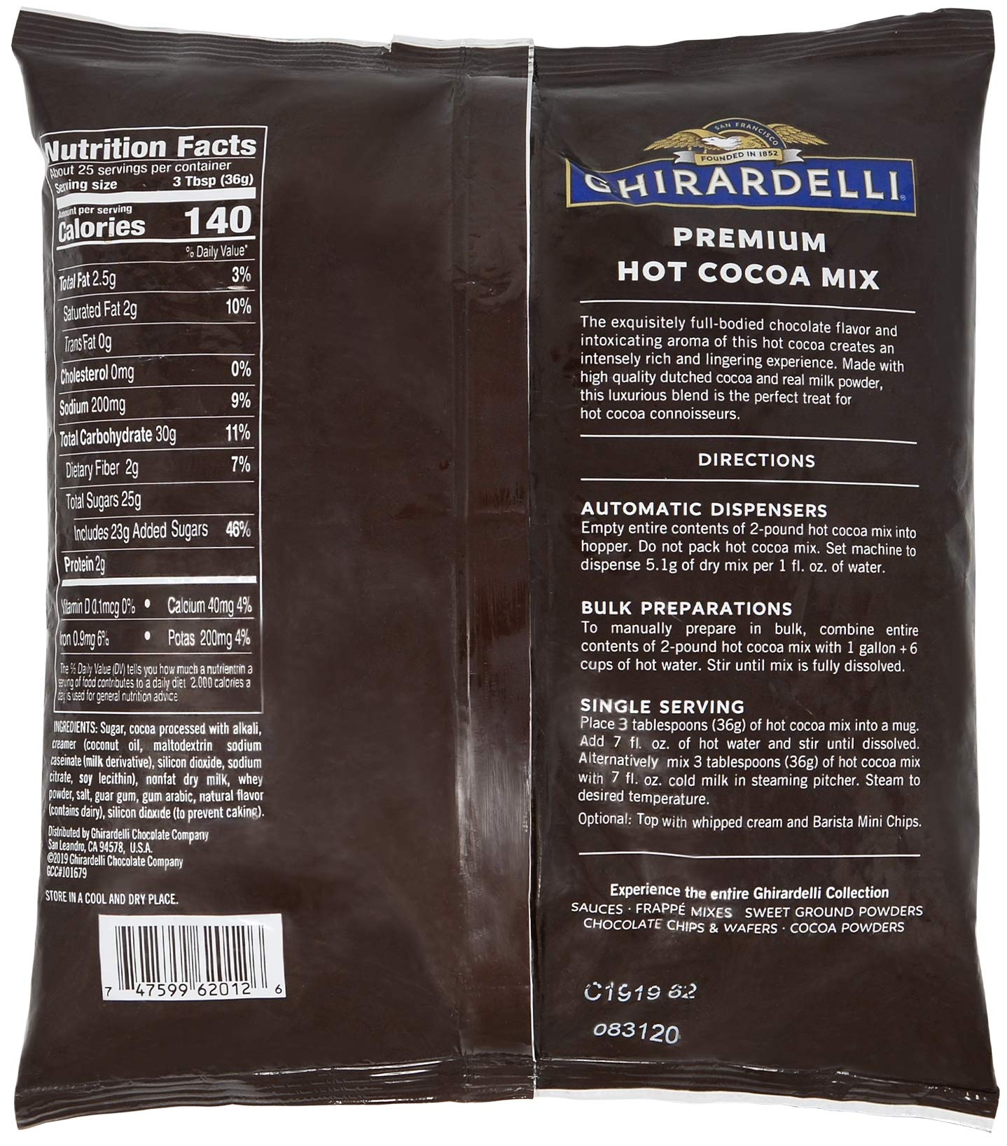 Ghirardelli Chocolate - Premium Hot Cocoa 2 Lb Pouch With Ghirardelli Stamped Barista Spoon