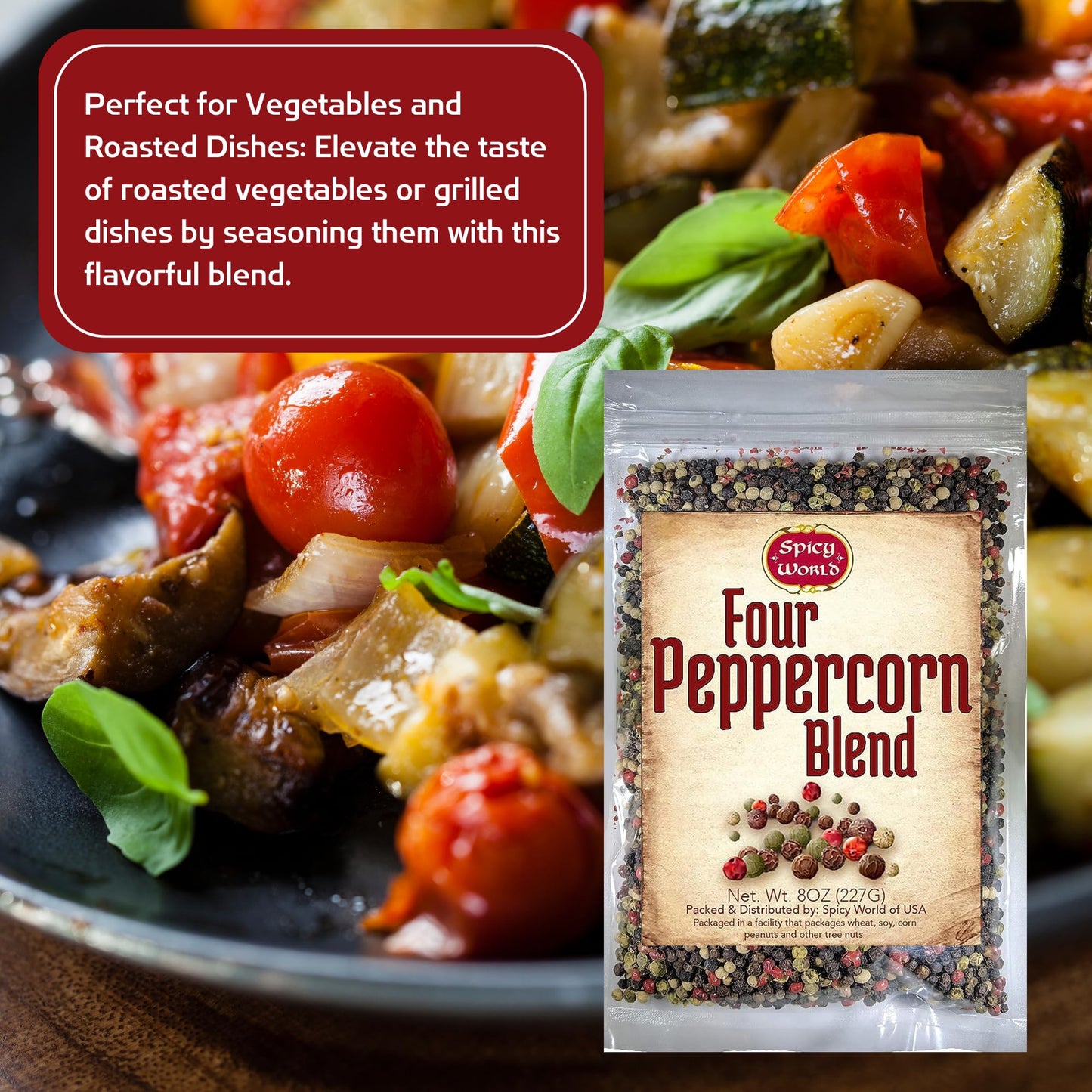 Denver Spice Four Peppercorn Rainbow Blend, Non-GMO, Whole Black, Green, White & Pink Peppercorns, 8 Oz Resealable Bag