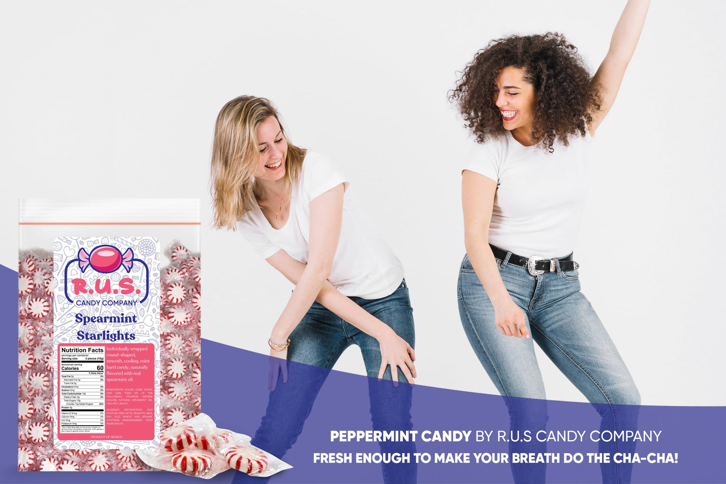R.U.S. Candy Company Peppermint Starlite Candy - 1 Pound Bag - Refreshing Mint Hard Candy Perfect For Parties And Holiday Celebr