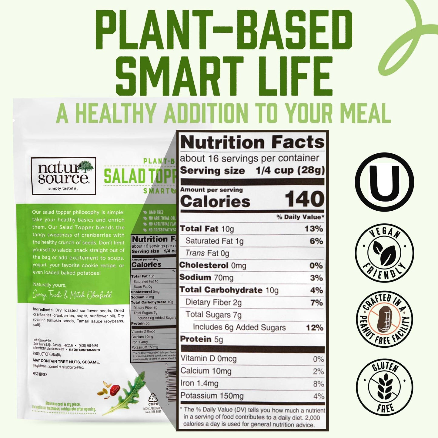 naturSource Salad Topper Smart Life - Salad Toppings, Salad Mix, Salad Toppers Seeds and Cranberries, Crunchy, Mixed Seeds for S