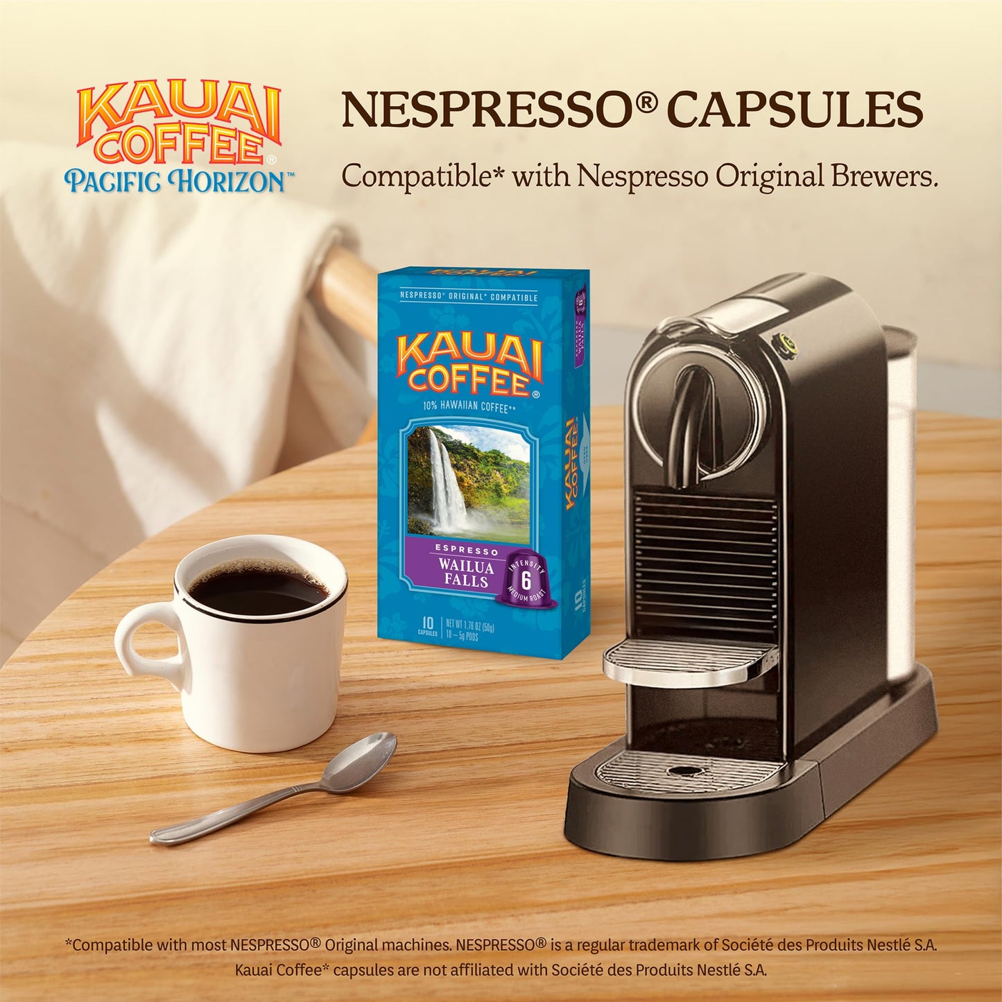 Kauai Coffee Espresso Pods Compatible With Nespresso Original Coffee Makers – 10% Hawaiian Arabica Coffee – Medium & Dark Roast Variety Pack – Poipu Beach And Wailua Falls, 4 Packs Of 10 Espresso Pods