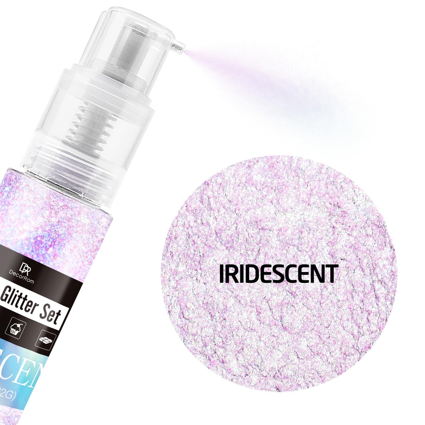 DecorRom Iridescent Edible Glitter Spray, 3/4oz Luster Dust, Food Grade Shimmer Powder for Cake Decorating and Cocktails