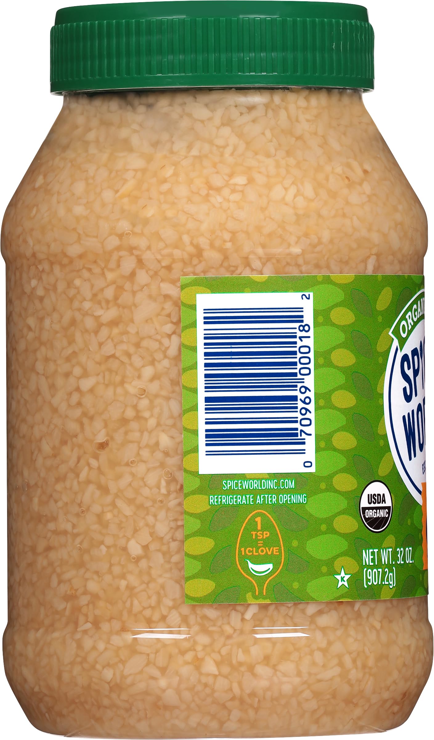 Spice World Organic Minced Garlic - Bulk 32oz Container, USDA Certified Organic with Non-GMO Ingredients - Ready-to-Use Seasonin