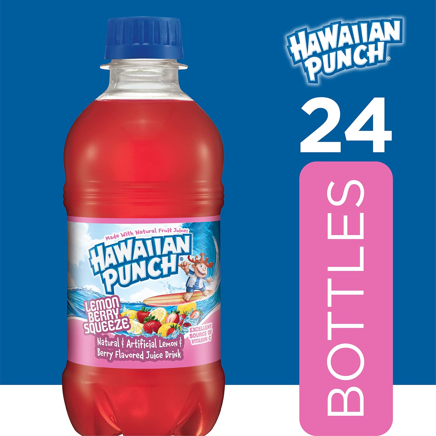 HAWAIIAN PUNCH Lemon Berry Squeeze Fruit Juice Drink, 10 Fl Oz Bottles, 24 Count, Caffeine-free, Gluten-free, Excellent Source of Vitamin C