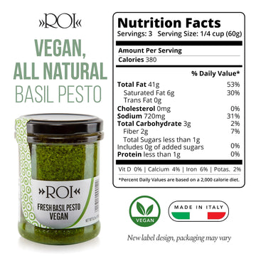 ROI Pesto Sauce - Vegan Pesto - Fresh Ligurian Basil Pesto Made of Genovese DOP basil and EVOO - Gluten Free Pesto - Keto Friend