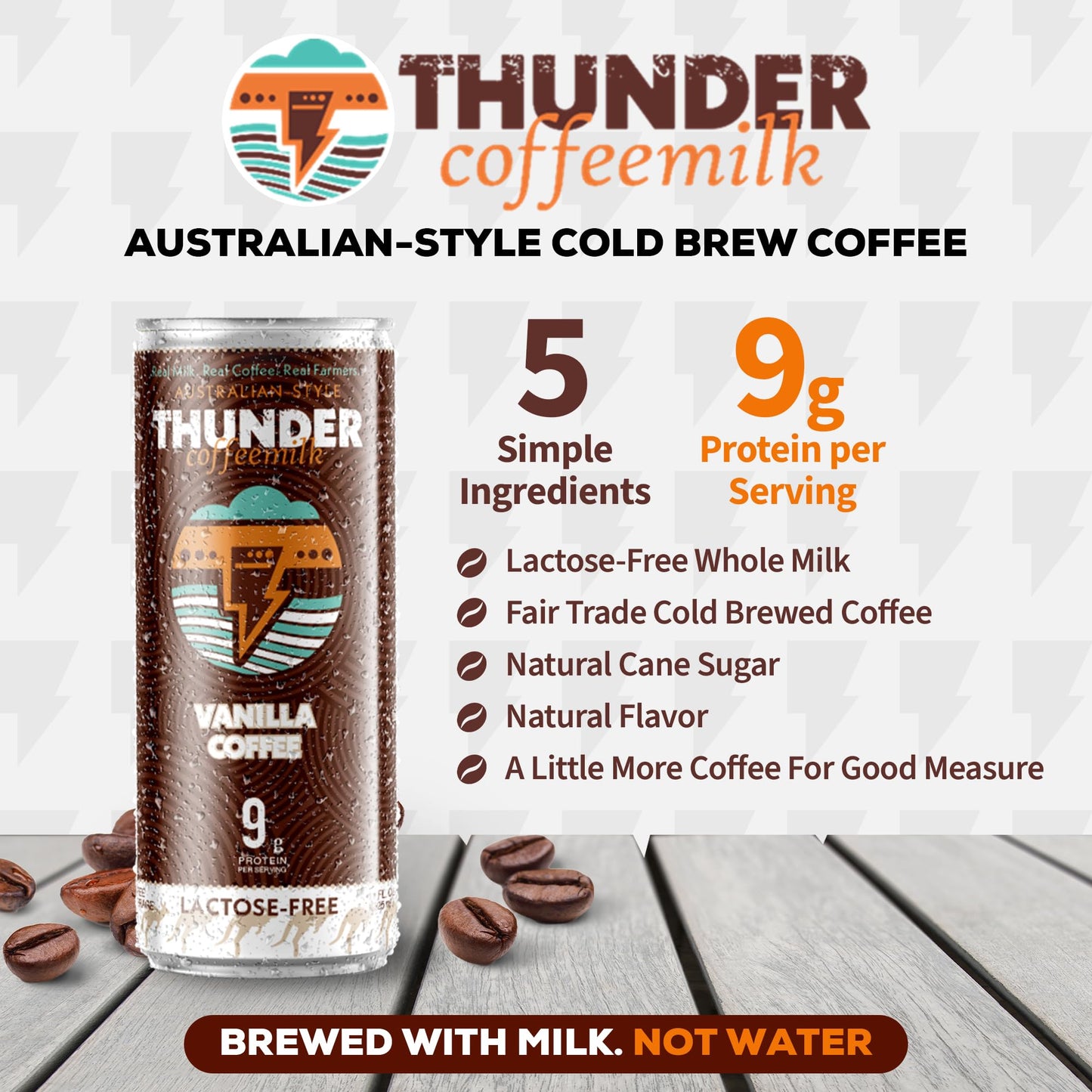 Thunder Coffeemilk Cold-Brewed Canned Coffee Latte, 11 Fl Oz, Pack of 12, Convenient Grab & Go, Natural Protein-Rich Drink