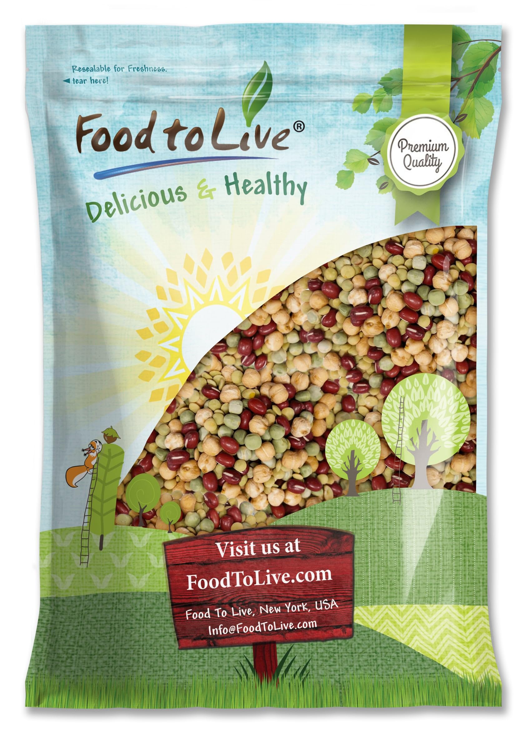 Food to Live - Crunchy Mix of Sprouting Bean Seeds, 10 Pounds - Green Peas, Adzuki, Lentils, Garbanzo, Kosher, Raw