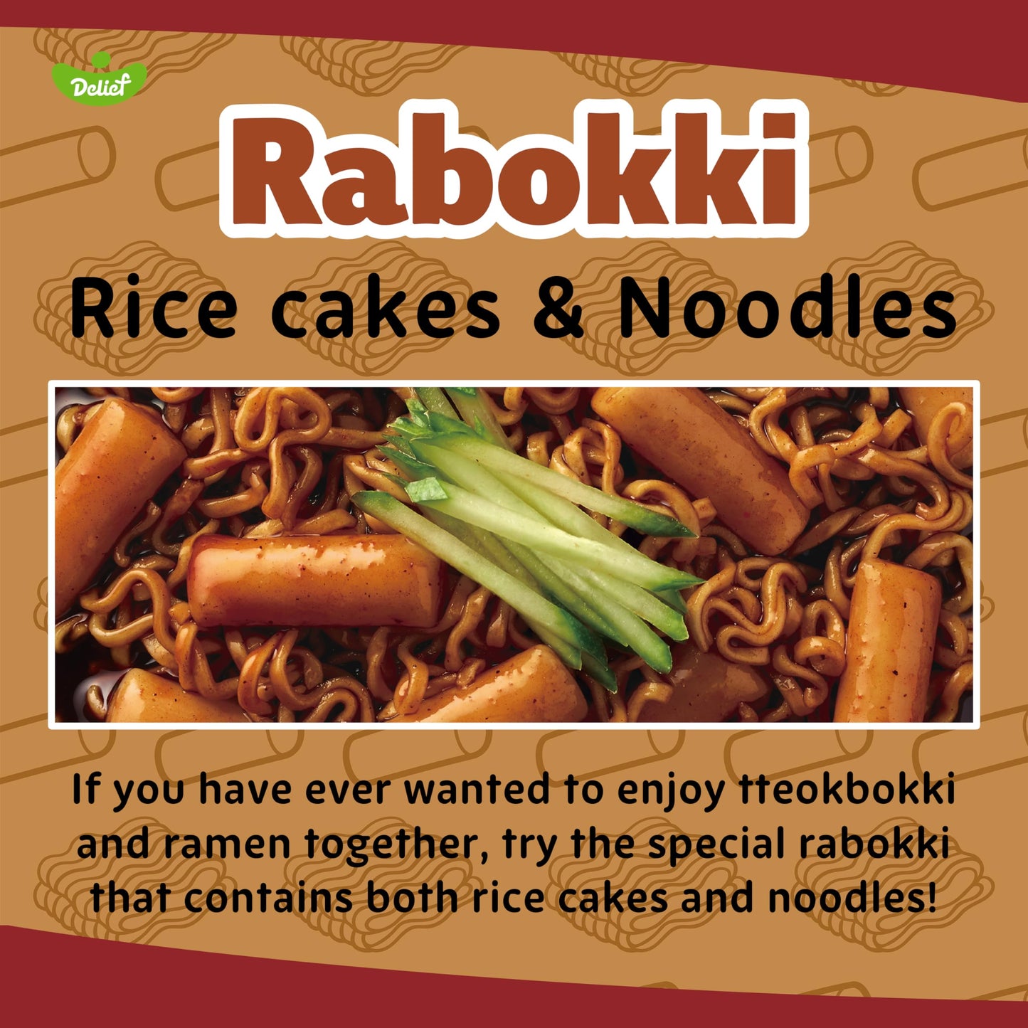 Delief Rabokki Jjajang Flavor 165G/5.82Oz - Pack Of 4, Korean Street Food, Ramen Noodle And Tteokbokki Rice Cake Combined In 1 -