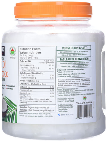 Kirkland Signature Organic Coconut Oil - 84 Fl Oz, Premium Quality, Natural Cooking Oil, Versatile Kitchen Essential
