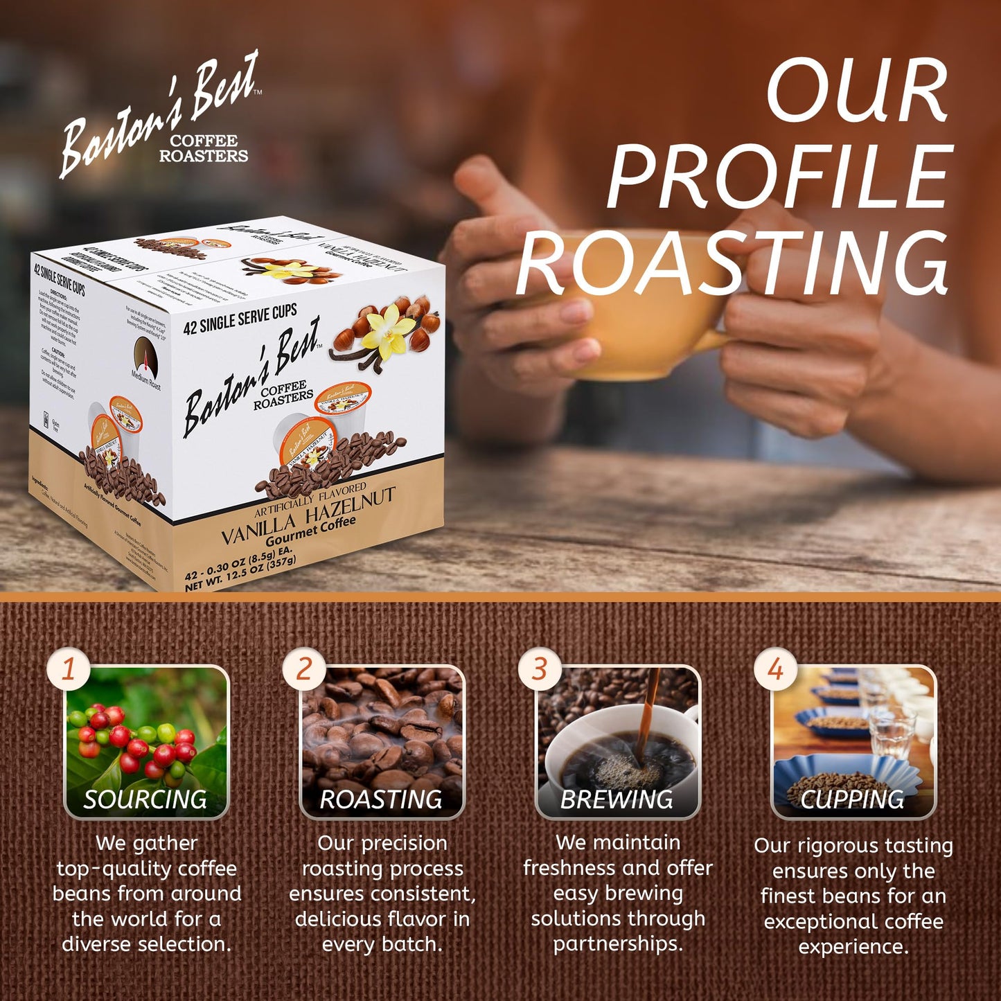 Bostons Best Vanilla Hazelnut Medium Roast Coffee, 42 Single Serve Cups, Compatible with Keurig Coffee Maker
