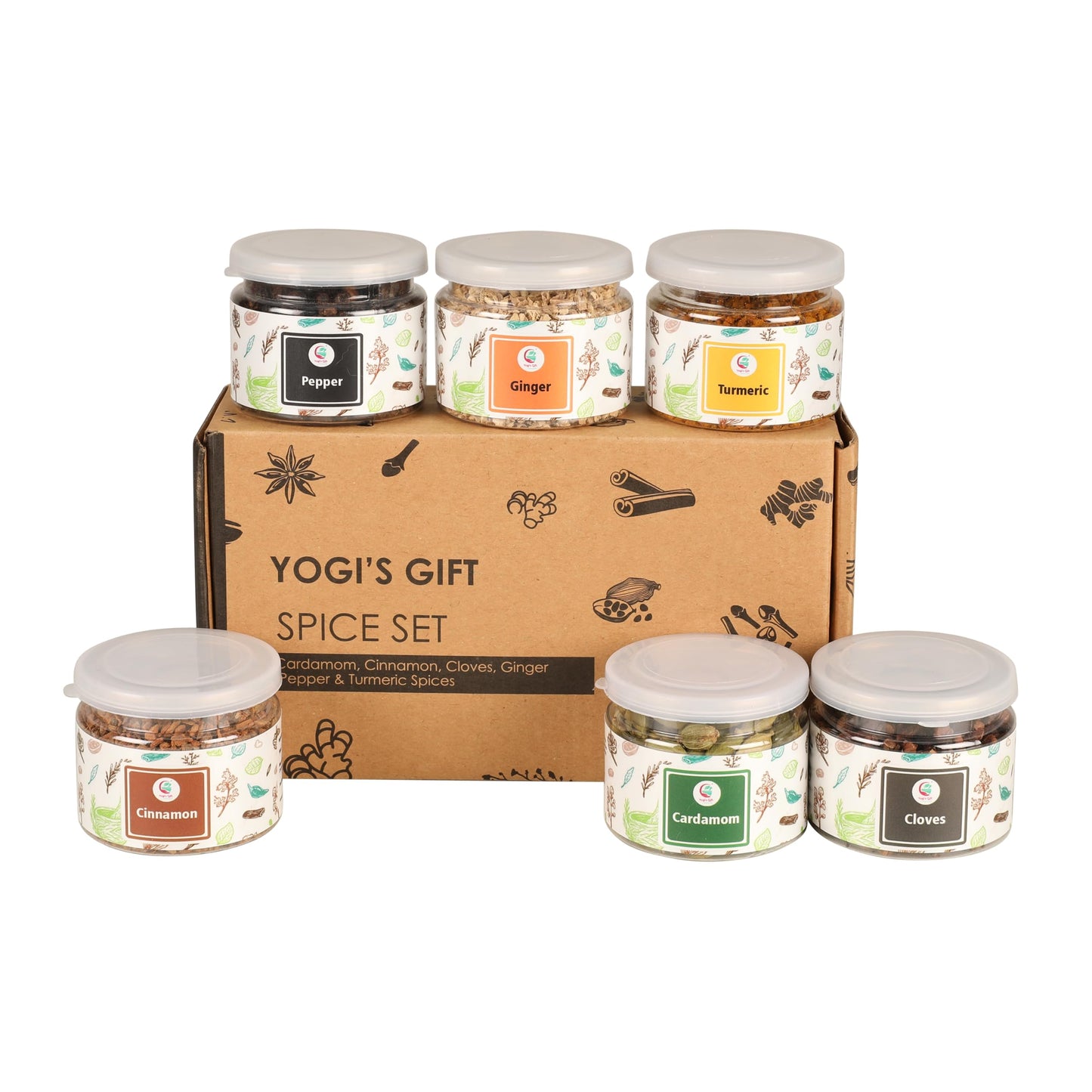YOGI’S GIFT Spice Set - 6 Essential Spices: Cardamom, Cinnamon, Cloves, Ginger, Pepper, Turmeric - 12.52 Ounce