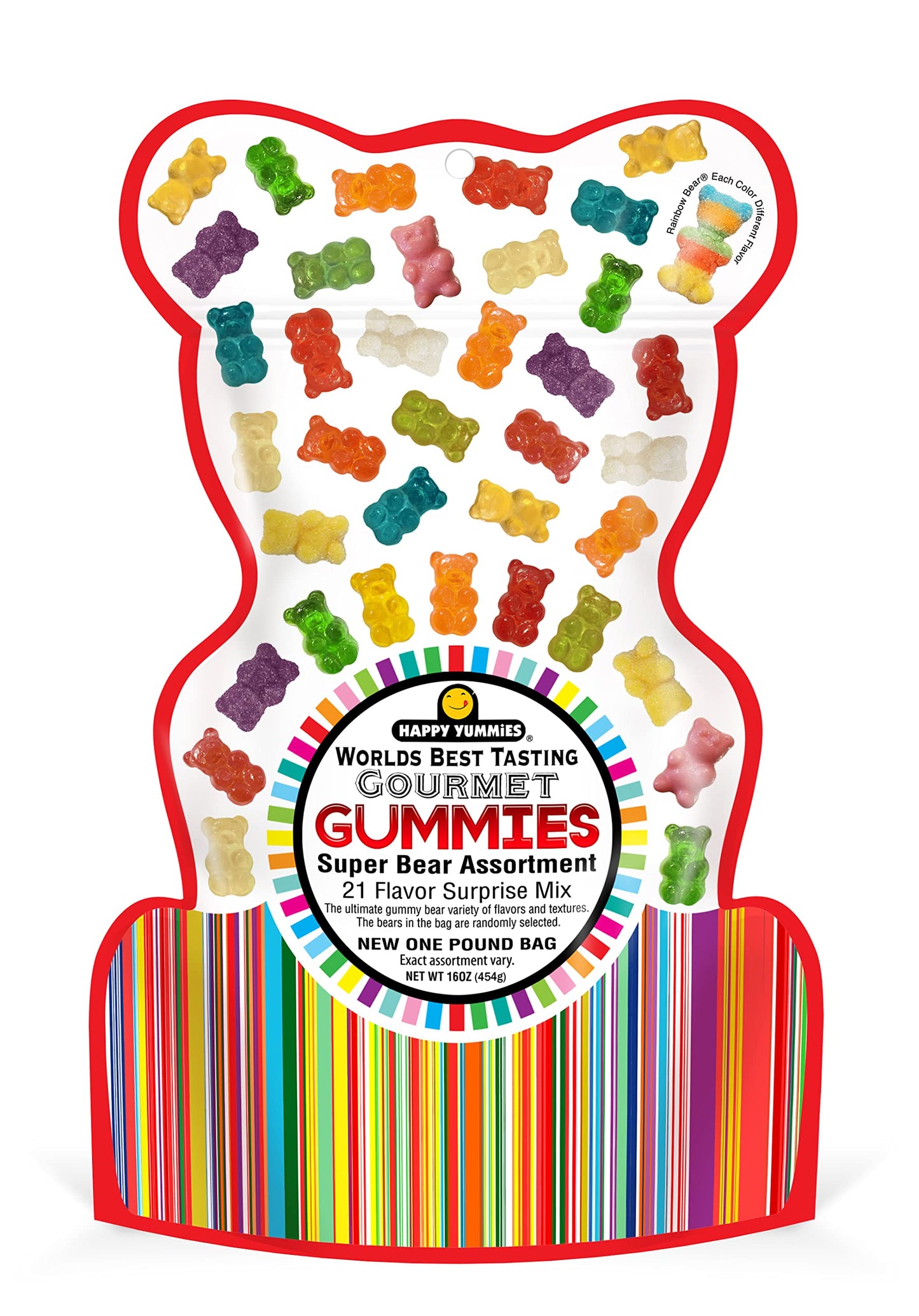 Happy Yummies Worlds Best Tasting Gourmet Gummies 21 Flavor Super Bear Assortment 16Oz