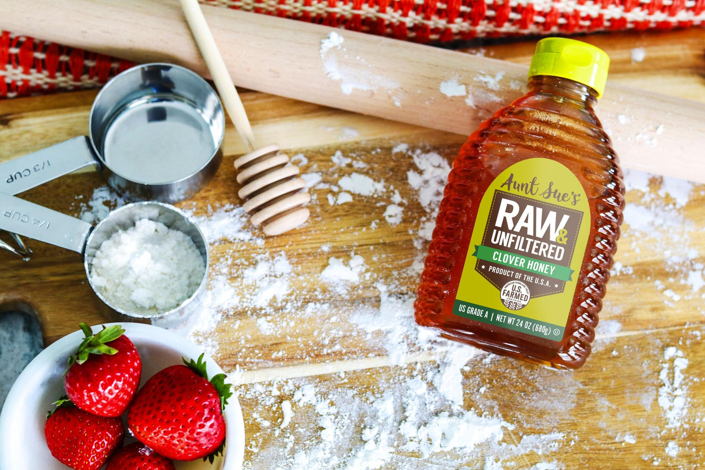 Aunt Sues Raw & Unfiltered Clover Honey, 24 Ounce (1.5 LB), Pure Honey from Local USA Beekeepers