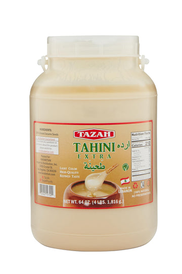 TAZAH Tahini Paste for Hummus Baba Ganoush 64oz - 4lbs Natural Stone Ground Lebanese Sesame Paste Vegan Cholesterol-Free No Pres