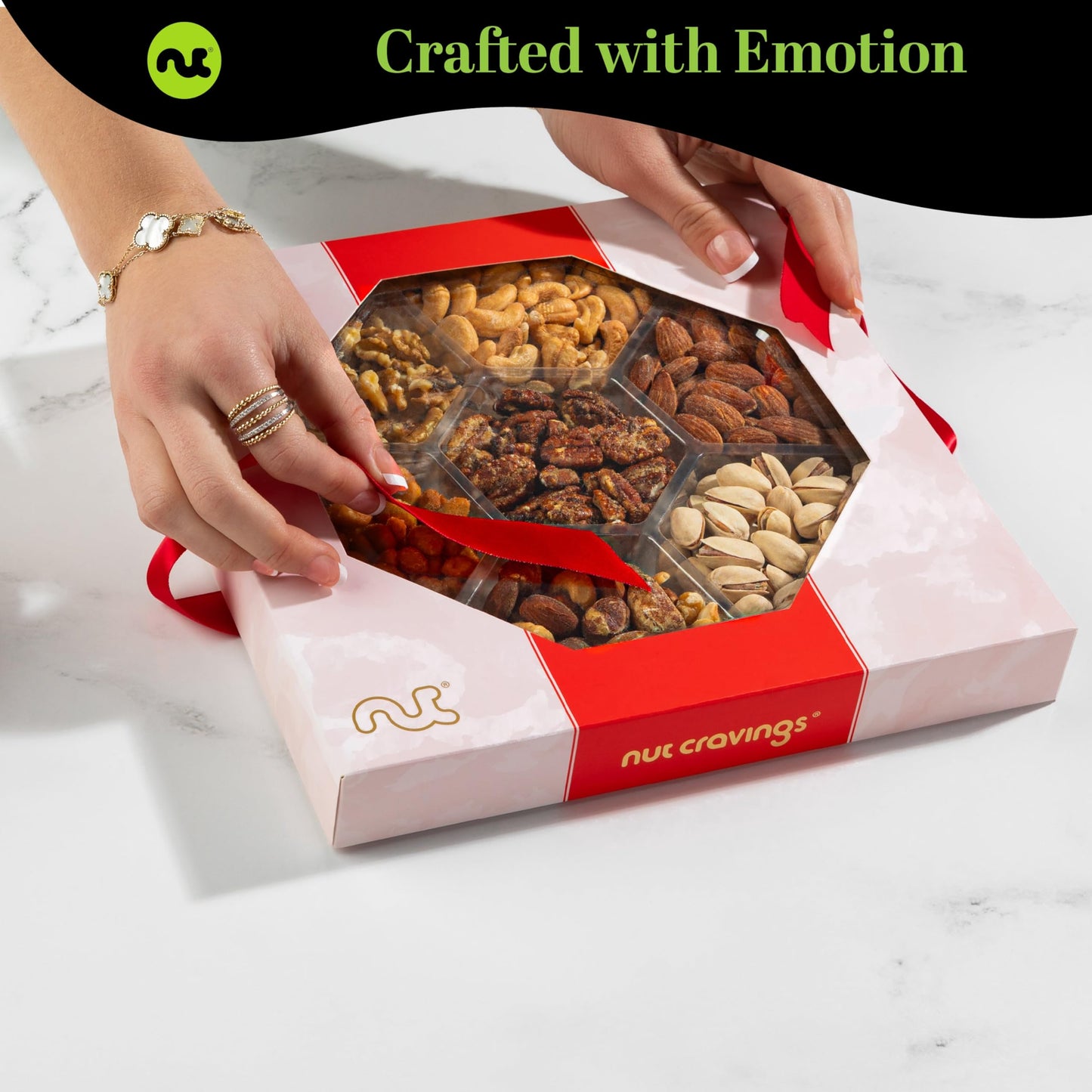 Nut Cravings Gourmet Collection - Mixed Nuts Gift Basket In Red Gold Box (7 Assortments, 1 Lb) Teacher Appreciation Arrangement