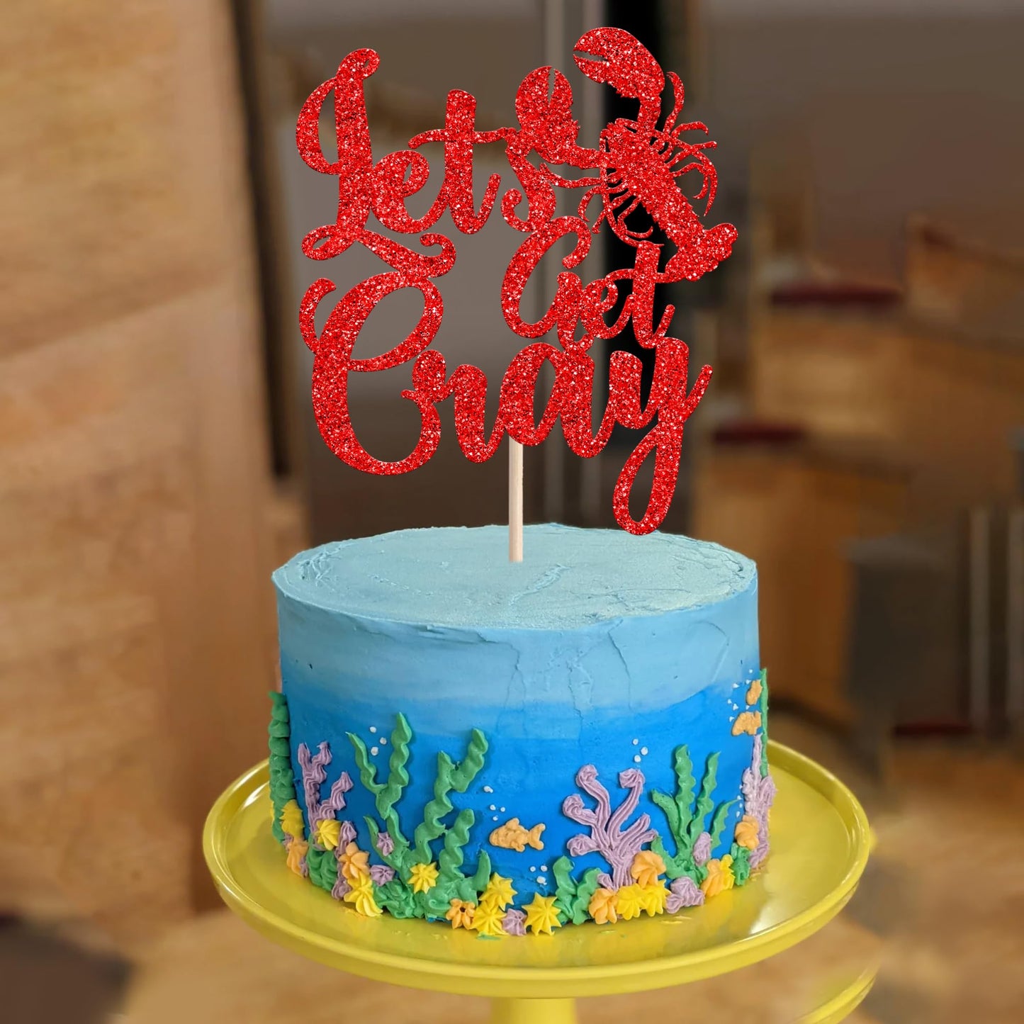 ZHUOWEISM Crawfish Cake Topper Red Glitter Party Decoration Paper Design 3