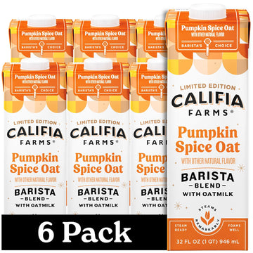 Califia Farms - Pumpkin Spice Oat Barista Blend Oat Milk, 32 Oz (Pack of 6), Shelf Stable, Dairy Free, Plant Based, Vegan, Glute