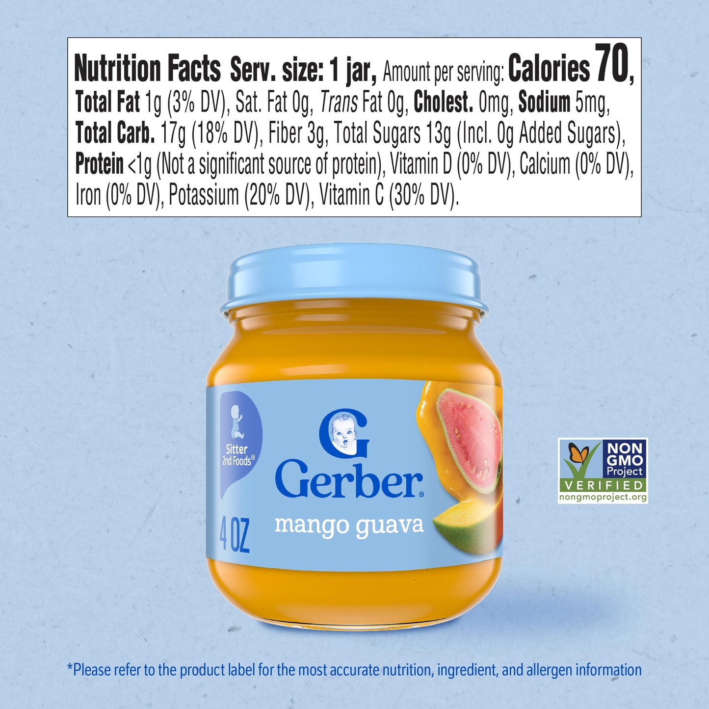 Gerber Stage 2 Baby Food, Mango Guava Jar, Fruit Puree, Vitamin C, Non-Gmo, Baby Food Fruit, Puree Jars Glass, 10-Pack