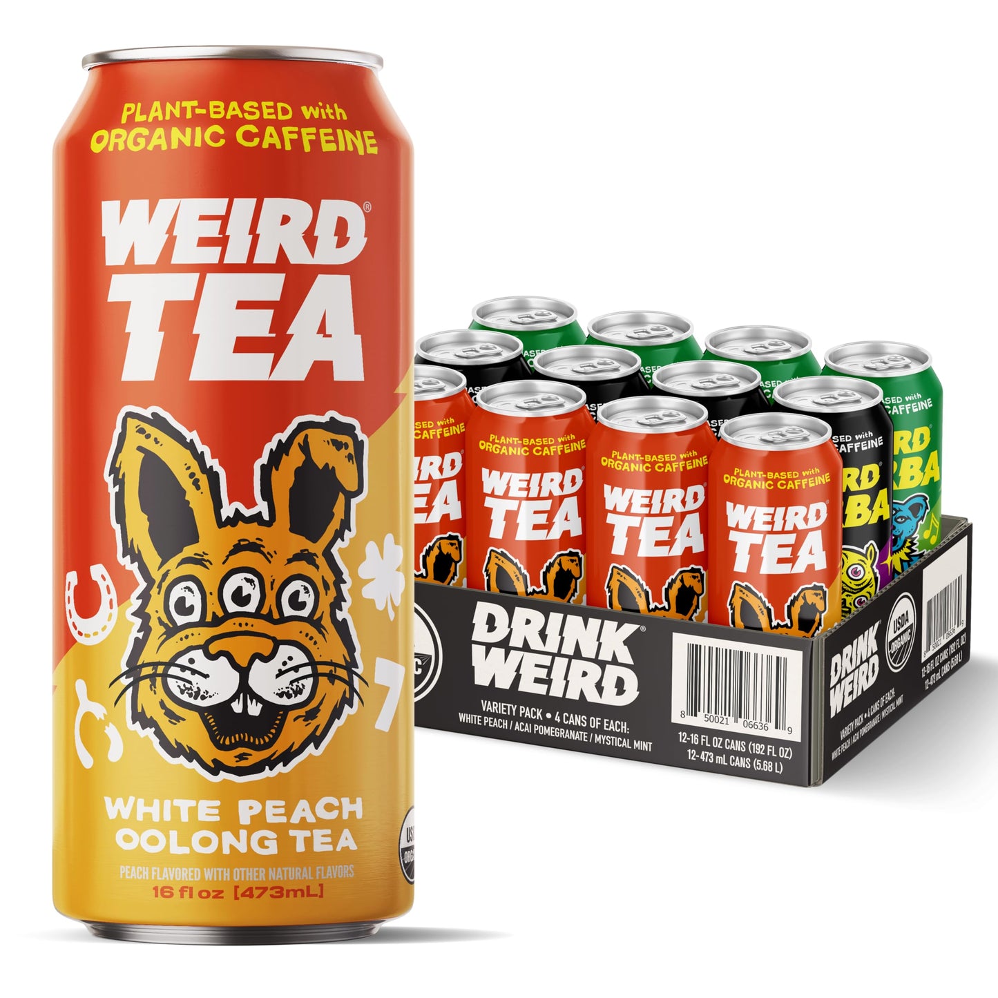 Drink Weird Best Sellers Variety Pack - Acai Pomegranate Yerba Mate  White Peach Oolong Tea  Mystical Mint Yerba Mate. 12pk of 16oz Cans. Better Energy Drink Alternative.