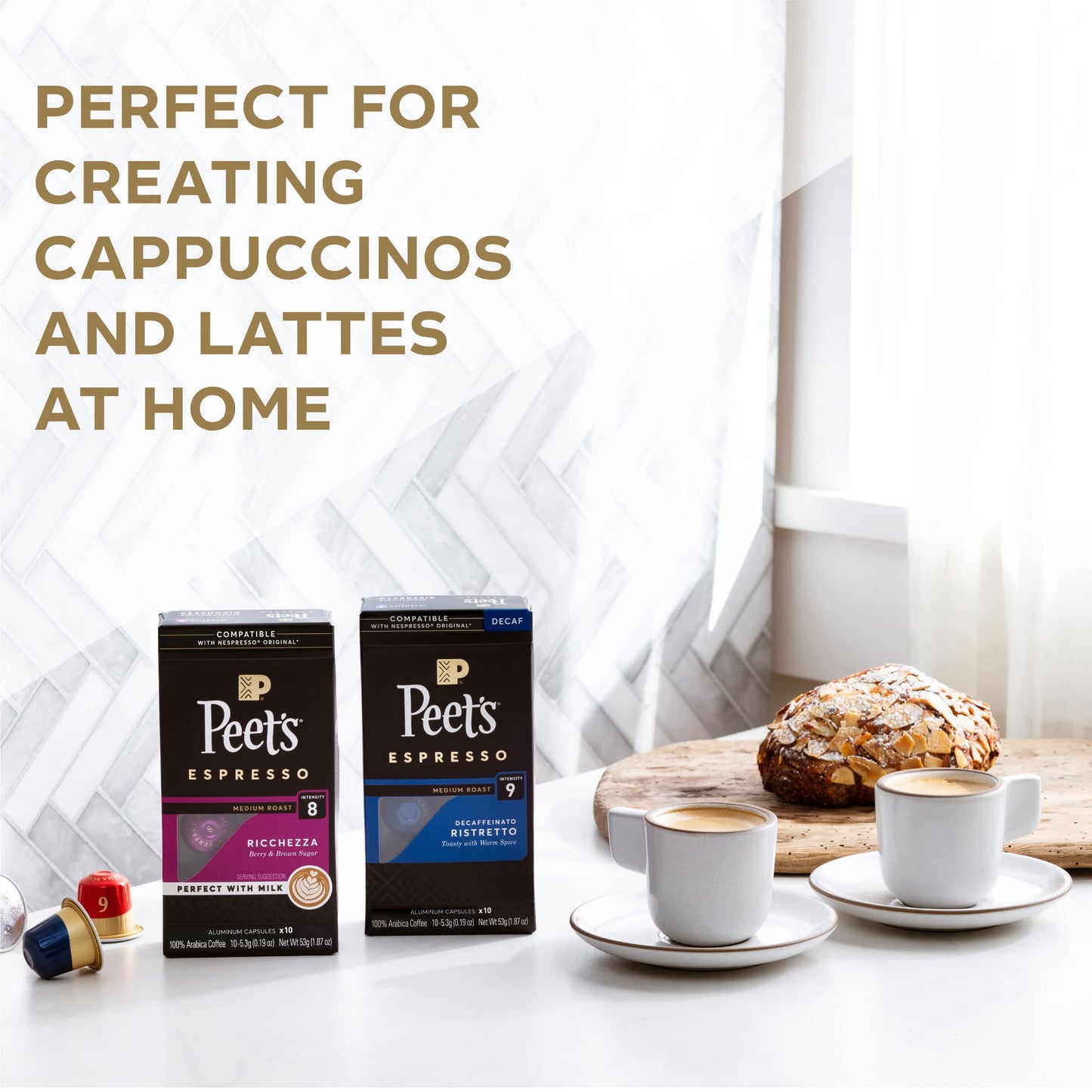 Peets Coffee Dark Roast Espresso compact pieces Variety Pack, Compatible with Nespresso, 80 Count (8 Boxes of 10 compact pieces)