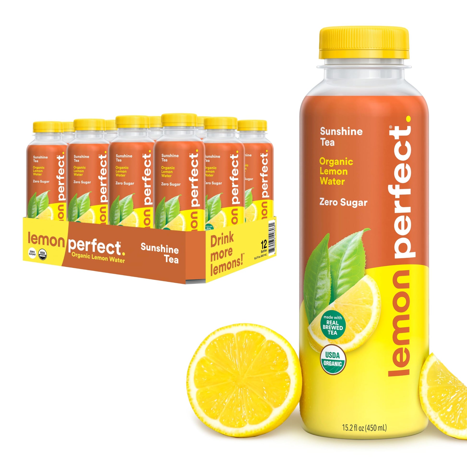 Lemon Perfect Sunshine Tea, Hydrating Flavored Lemon Water, Zero Sugar, Healthy Hydration Drinks, 15.2 fl oz Bottles (12-Pack)