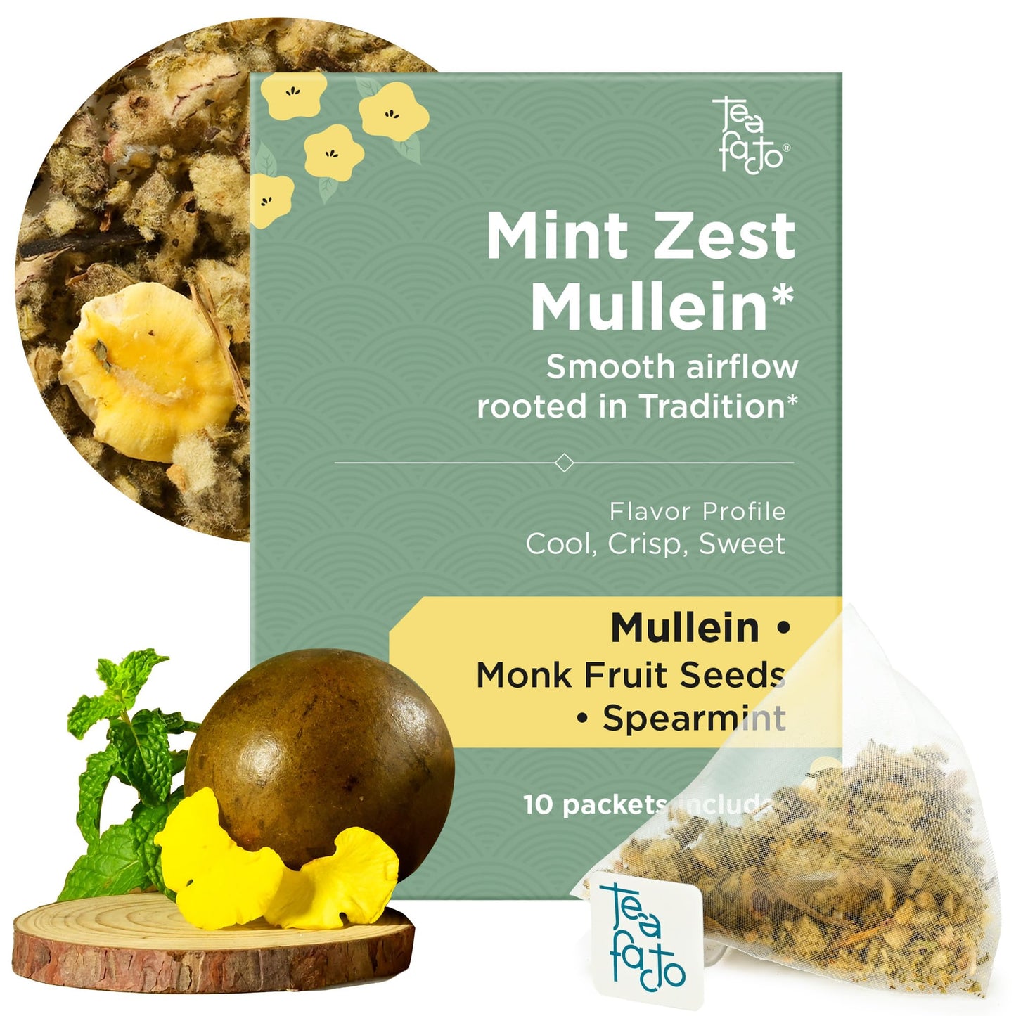 Tea Facto Mint Zest Mullein Tea Bags - Whole Mullein & Spearmint - 10 Pack - Sweet Rescue 10