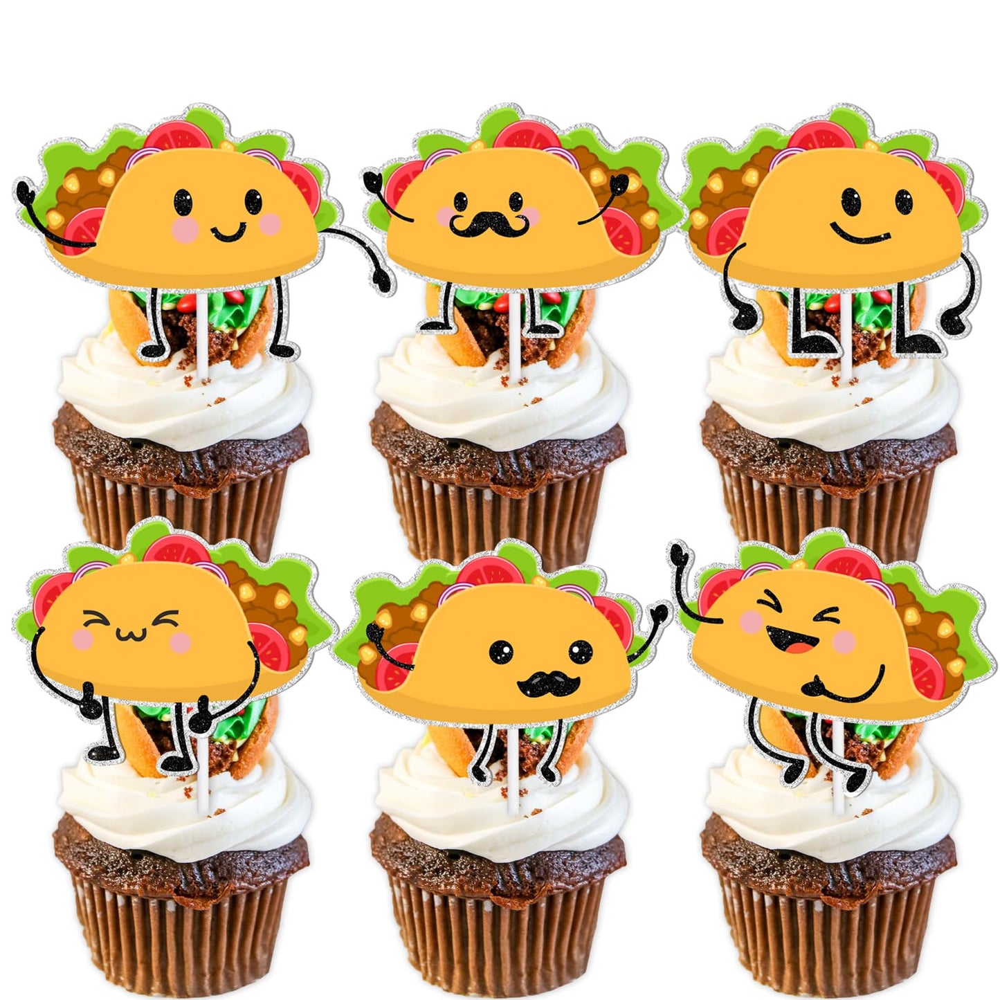 18Pcs Gold Glitter Cute Taco Bout Dessert Cupcake Topper Mexican Yummy Food Fiesta Festival Theme Decor Supplies Baby Shower Hap