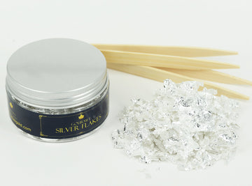 Barnabas Blattgold Genuine Edible Silver Flakes, 350mg/Jar, Edible Silver Leaf for Cake Decorations, for Baking, for Drinks and 