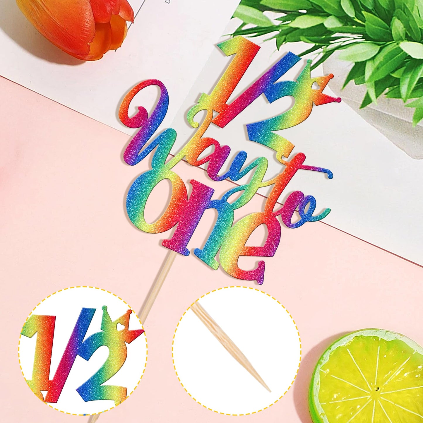 1 Pcs 1/2 Half Way To One Cake Topper Glitter Half Way To Go Cake Pick Happy 6 Months Birthday Cake Decoration For Baby Happy 6