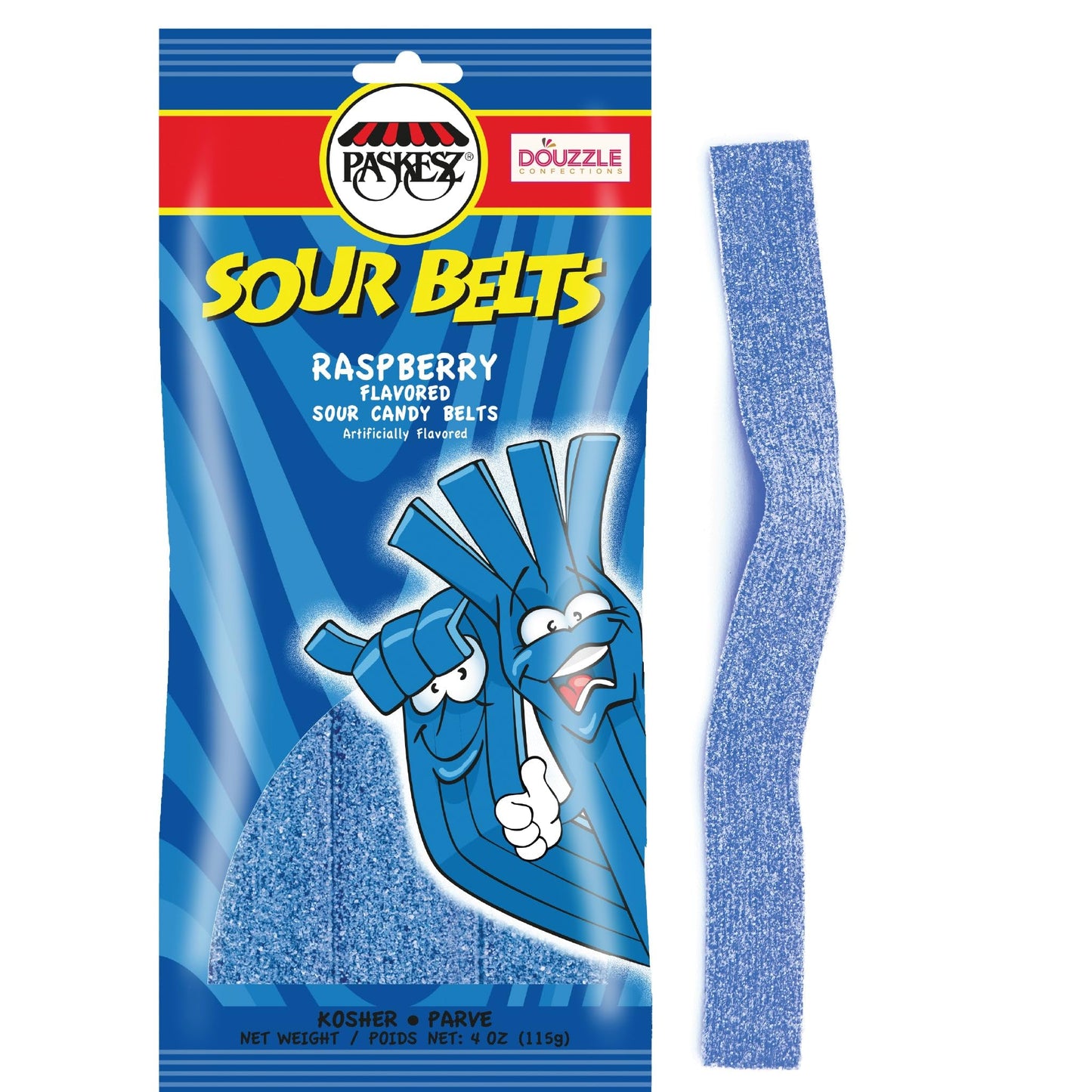 DOUzzle Back To School Sour Belts Chewy Candy Strips Blue Raspberry (4 OZ - 1 Pack) Goodie Bag Stuffer, Pinata Filler - Kosher P