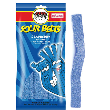 DOUzzle Back To School Sour Belts Chewy Candy Strips Blue Raspberry (4 OZ - 1 Pack) Goodie Bag Stuffer, Pinata Filler - Kosher P