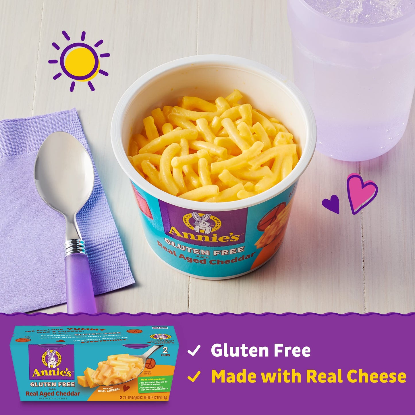 Annie’S Macaroni & Cheese, Rice Pasta & Cheddar Gluten Free Mac And Cheese, Microwave Cups, 2 Cups, 2.01 Oz Each