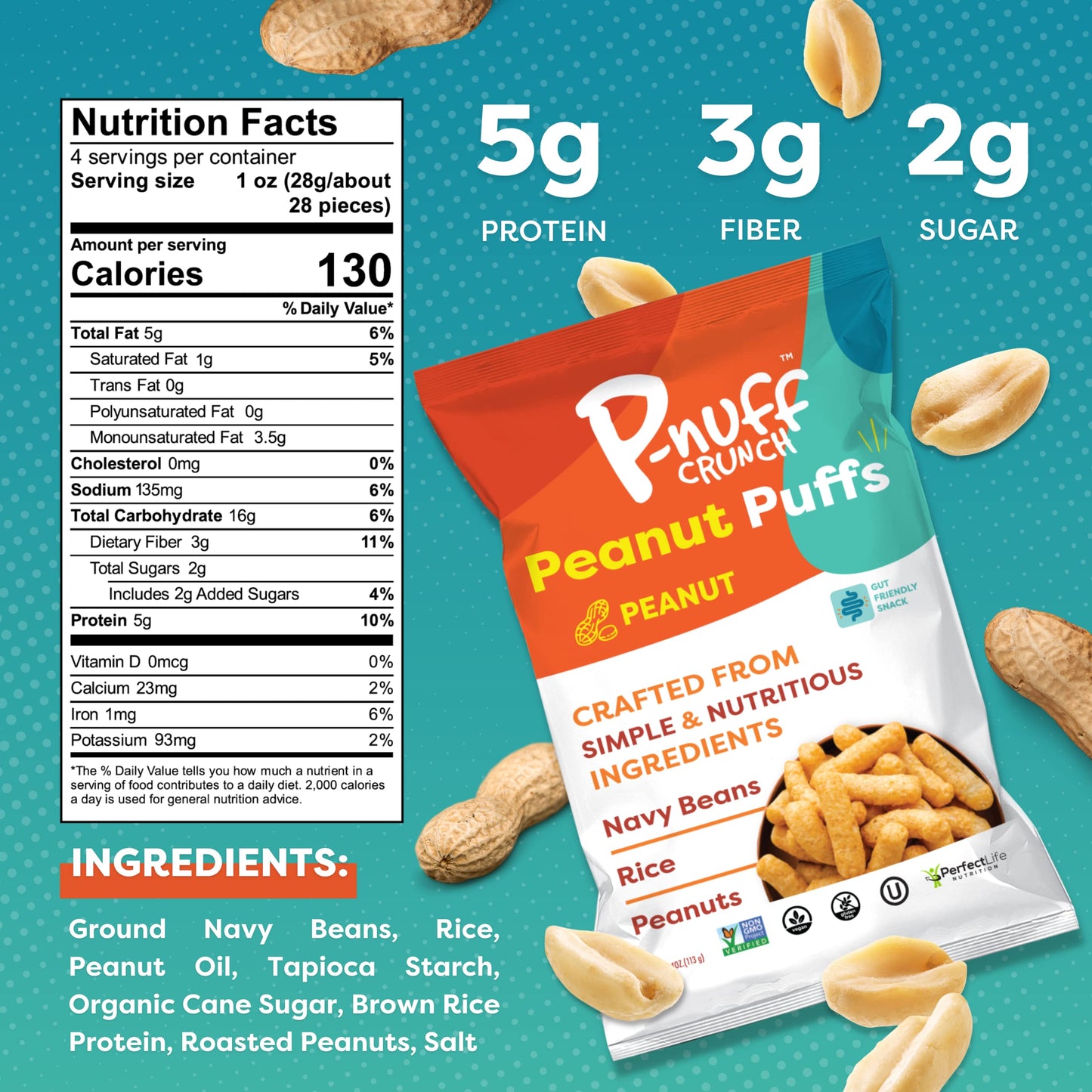 P-Nuff Crunch Peanut Puffs Variety Pack - Healthy Keto Snacks, 20g Vegan Protein, Gluten Free, 4oz Bag, 15-Pack