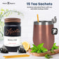 Modern Elegance Tea Gift Set for Mom - 15 Tea Sachets, 10 Honey Straws, Strainer, Spoon, Greeting Card, Masala Chai