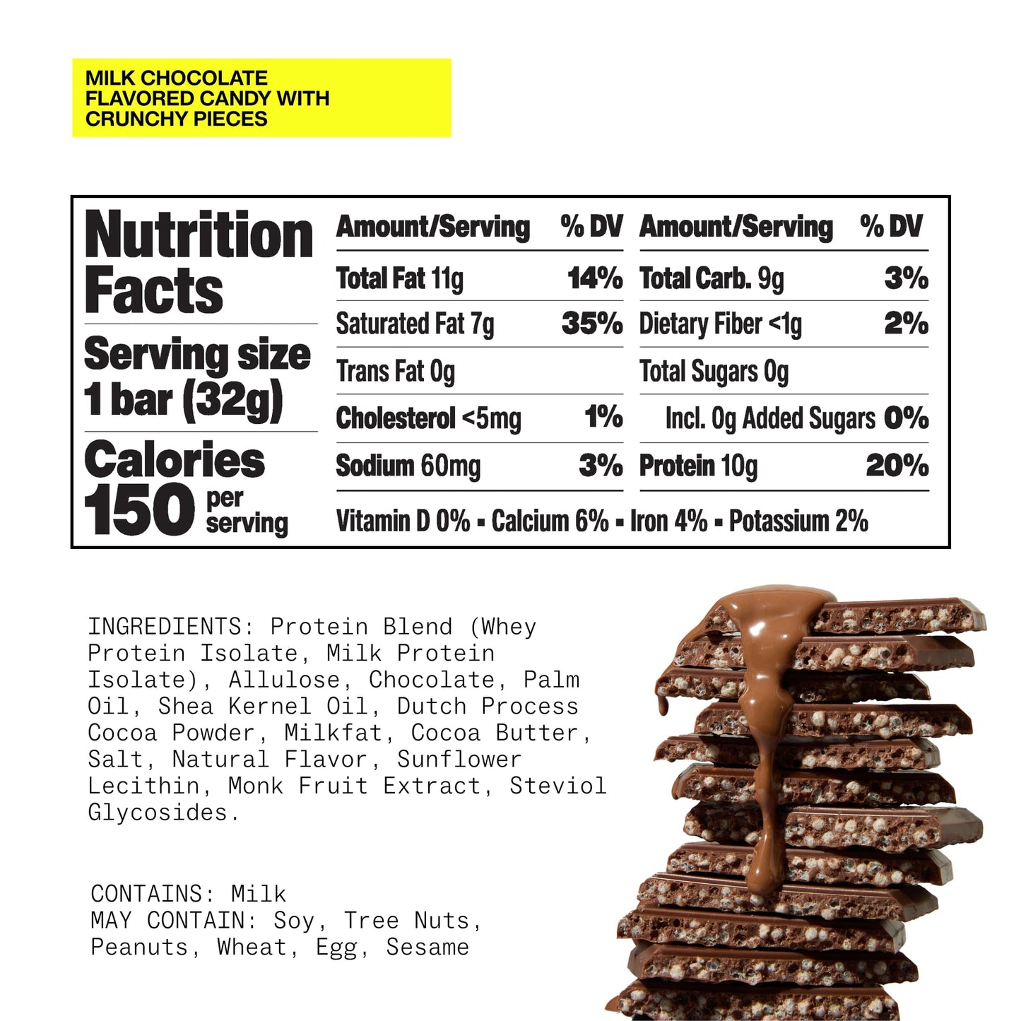 Hormbles Chormbles Protein Candy Bars, Classic Milk, 10g Protein, 0g Sugar, 150 Calories, Milk Chocolate Candy With Crunchy Piec