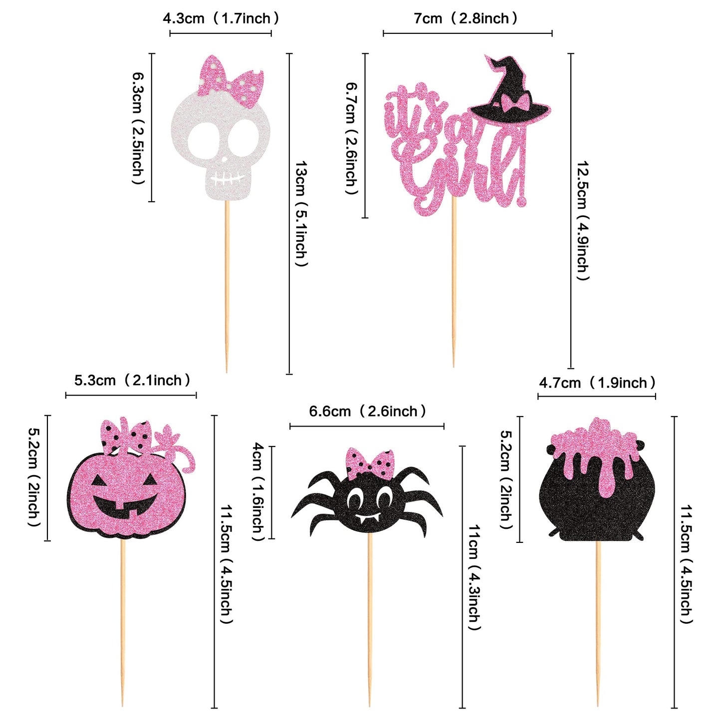 Ercadio 30 Pack Halloween Its A Girl Cupcake Toppers Glitter Pink Halloween Pumpkin Cupcake Toppers Spider Skull Cupcake Picks F