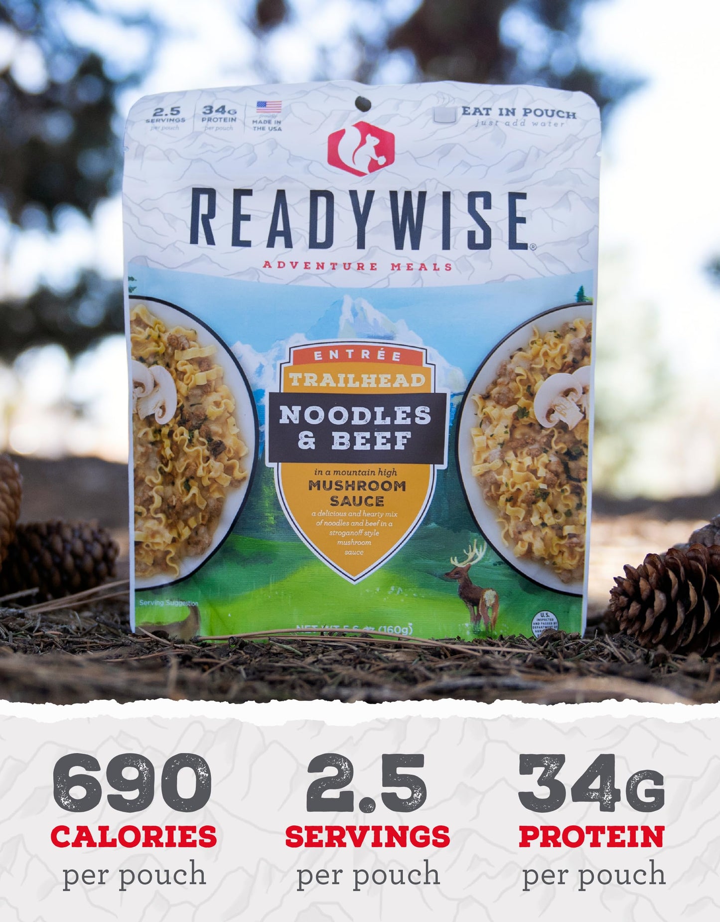 Readywise - Adventure Meal, Creamy Pasta With Chicken, 15 Servings Total, Pack Of 6, Emergency Preparedness, Freeze Dried Food,