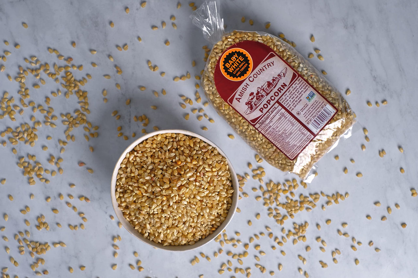 Amish Country Popcorn | 2 lb Bag | Baby White Popcorn Kernels | Small and Tender | Old Fashioned, Non-GMO and Gluten Free (Baby