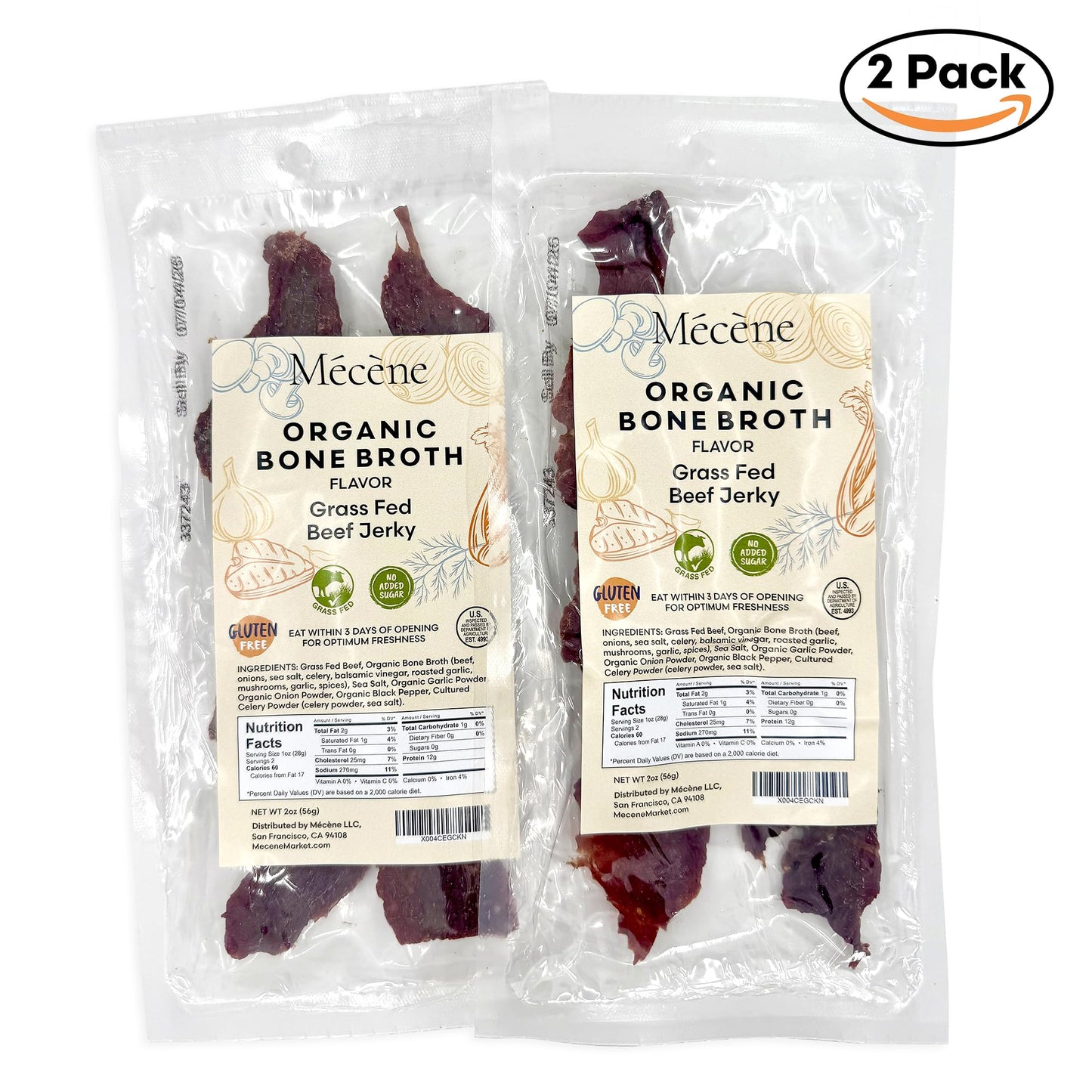 Organic Bone Broth - Grass Fed And Sugar Free Beef Jerky | Low Calorie Snack, Keto Snack, High Protein Snacks- Quick Meals, Beef