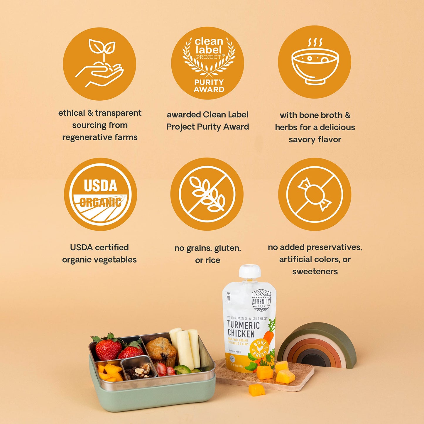 Serenity Kids 7+ Months Bone Broth Puree Made With Organic Veggies | Clean Label Project Purity Award Certified | 3.5 Ounce Bpa-