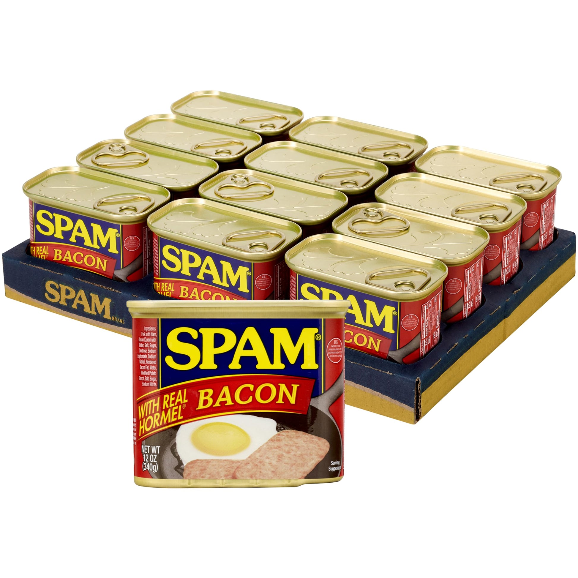 SPAM with Real HORMEL Bacon, 12 oz, 7 g Protein, Pack of 12, Model 47065