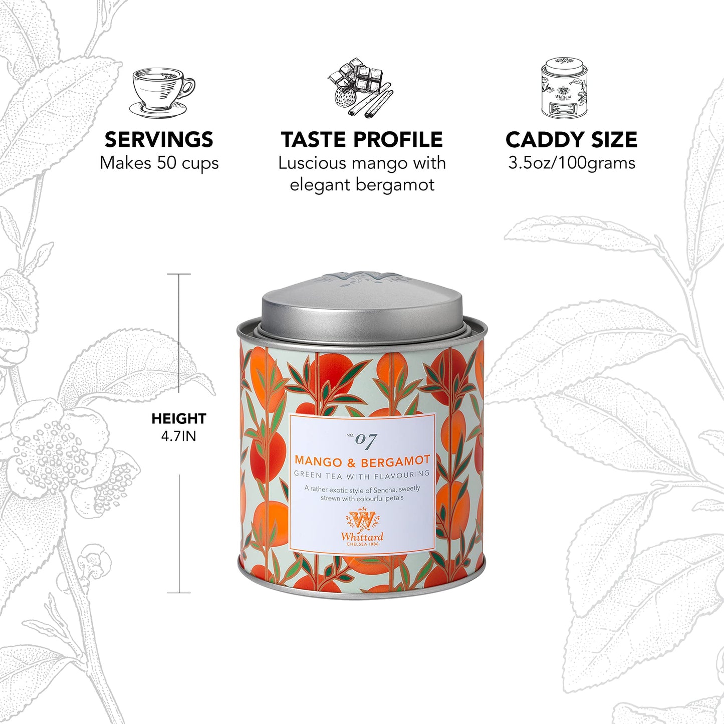 Whittard Of Chelsea - Tea Discoveries Mango & Bergamot Caddy - Black Loose Leaf Tea, Vegetarian, Vegan Friendly, Resealable Tea