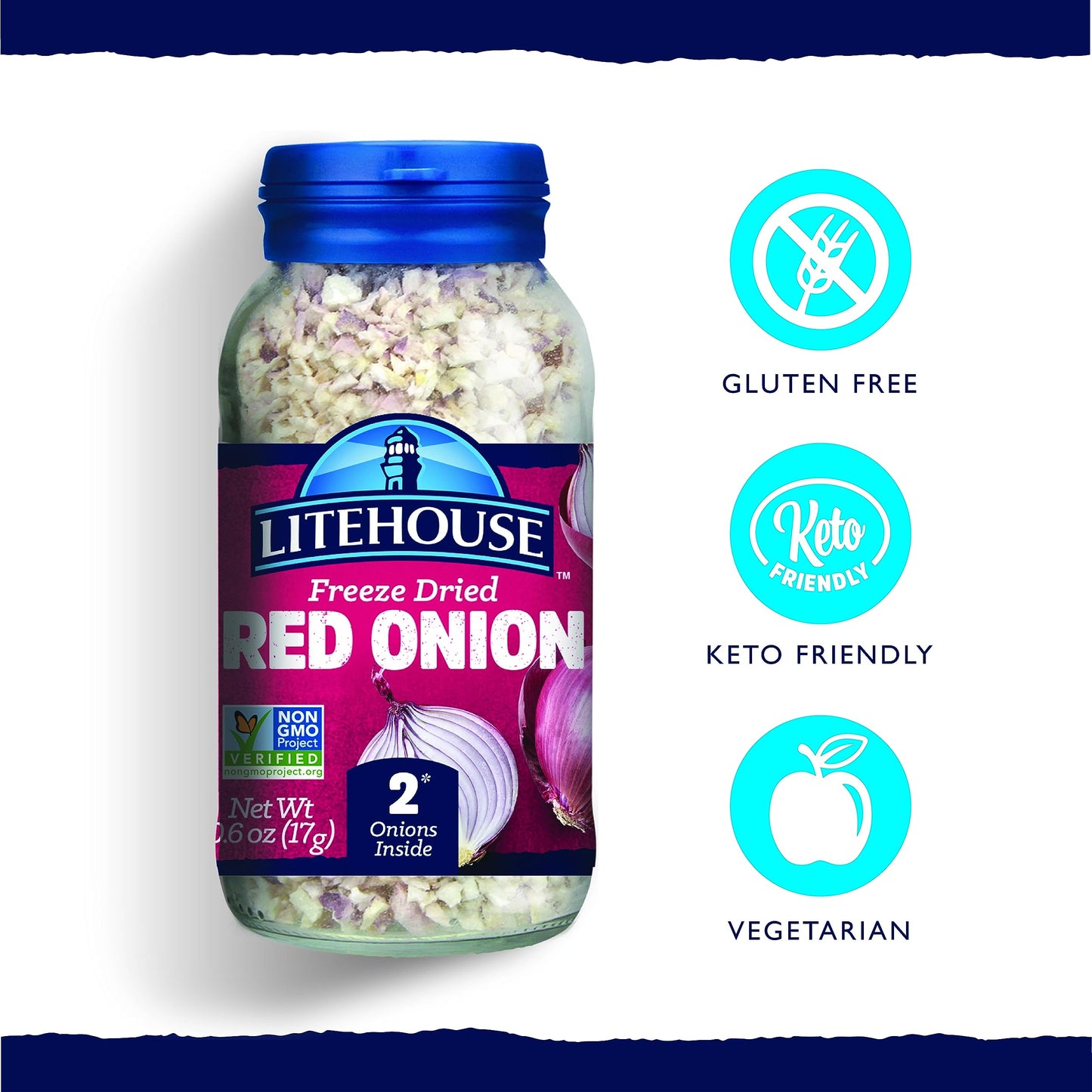 LITEHOUSE Freeze Dried Red Onion - Organic, Non-GMO, Gluten-Free - 0.60 Ounce (3-Pack)